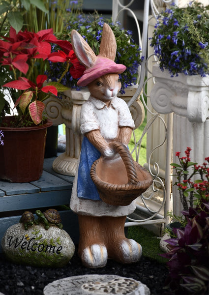 Garden Courtyard Ornaments, Large Rabbit Statue for Garden, Villa Outdoor Decor Gardening Ideas, Bunny Flowerpot, Modern Garden Sculptures-Paintingforhome