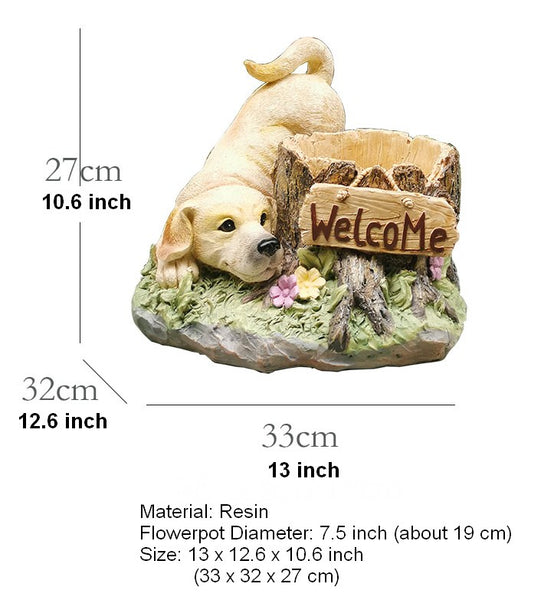 Large Dog Flowerpot, Unique Resin Statue for Garden, Villa Outdoor Decor Gardening Ideas, Creative Modern Statue for Garden Ornaments-Paintingforhome