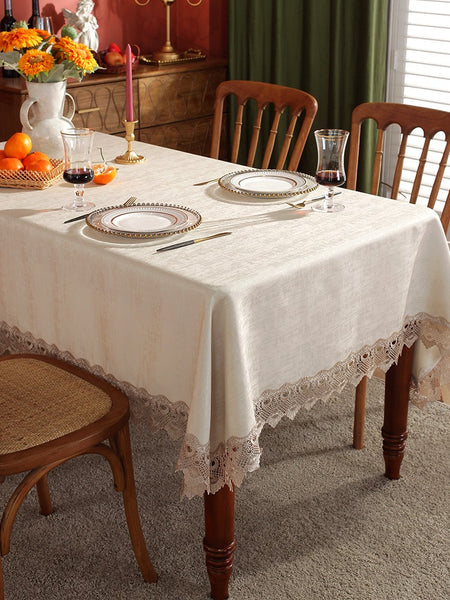 Large Simple Table Cloth for Dining Room Table, Beige Lace Tablecloth for Home Decoration, Modern Rectangle Tablecloth, Square Tablecloth for Round Table-Paintingforhome