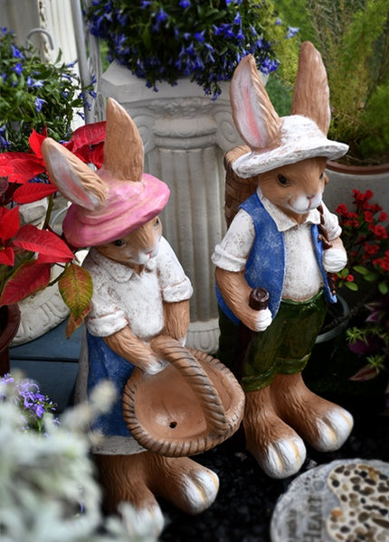 Garden Courtyard Ornaments, Large Rabbit Statue for Garden, Villa Outdoor Decor Gardening Ideas, Bunny Flowerpot, Modern Garden Sculptures-Paintingforhome