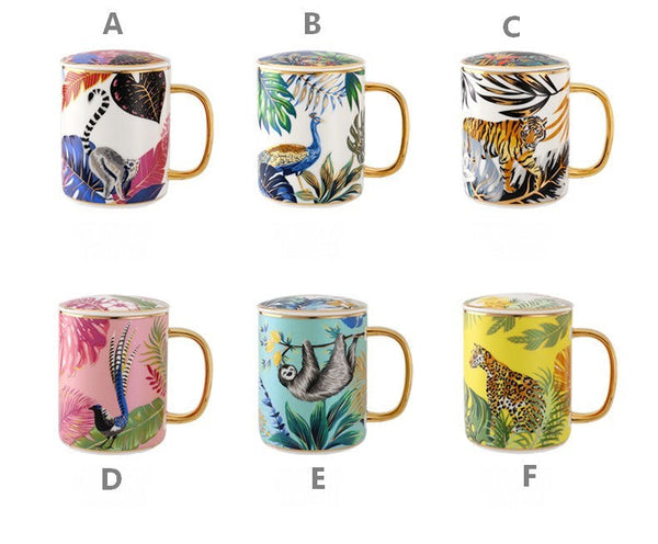 Unique Ceramic Mugs in Gift Box, Creative Porcelain Cups, Large Capacity Jungle Animal Porcelain Mugs, Large Ceramic Mugs for Office-Paintingforhome