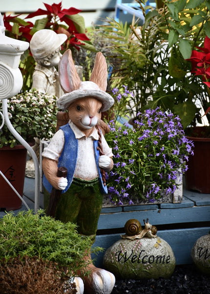 Garden Courtyard Ornaments, Large Rabbit Statue for Garden, Villa Outdoor Decor Gardening Ideas, Bunny Flowerpot, Modern Garden Sculptures-Paintingforhome