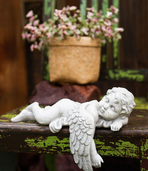 Lovely Sleeping Angel Statue for Garden, Beautiful Cute Garden Courtyard Ornaments, Unique Modern Garden Sculptures, Creative Villa Outdoor Decor Gardening Ideas-Paintingforhome