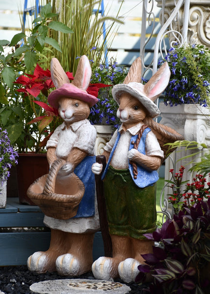 Garden Courtyard Ornaments, Large Rabbit Statue for Garden, Villa Outdoor Decor Gardening Ideas, Bunny Flowerpot, Modern Garden Sculptures-Paintingforhome