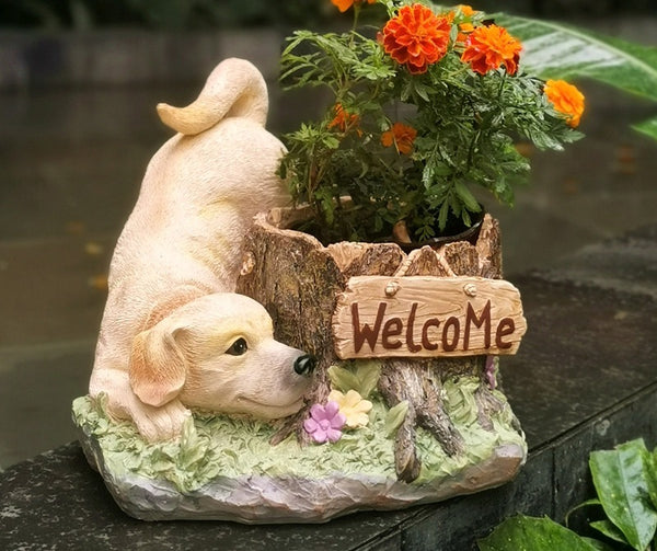 Large Dog Flowerpot, Unique Resin Statue for Garden, Villa Outdoor Decor Gardening Ideas, Creative Modern Statue for Garden Ornaments-Paintingforhome