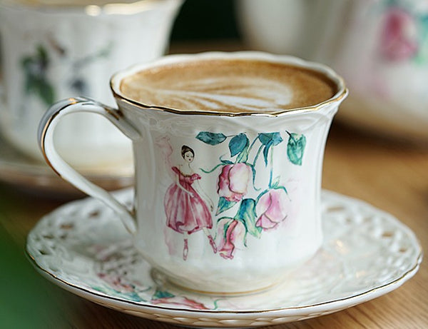 Elegant British Tea Cups, Beautiful Bone China Porcelain Tea Cup Set, Traditional English Tea Cups and Saucers, Unique Ceramic Coffee Cups-Paintingforhome