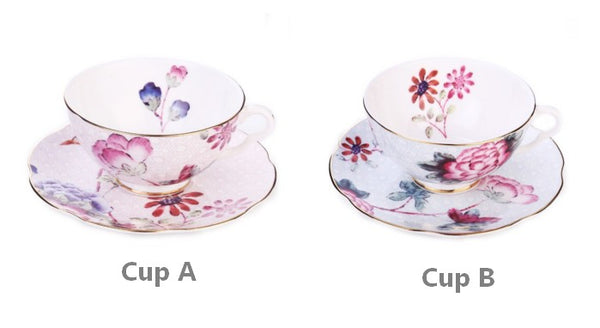 Unique Porcelain Cup and Saucer, Beautiful British Flower Tea Cups, Elegant Ceramic Coffee Cups, Creative Bone China Porcelain Tea Cup Set-Paintingforhome