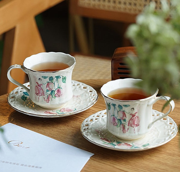 Elegant British Tea Cups, Beautiful Bone China Porcelain Tea Cup Set, Traditional English Tea Cups and Saucers, Unique Ceramic Coffee Cups-Paintingforhome