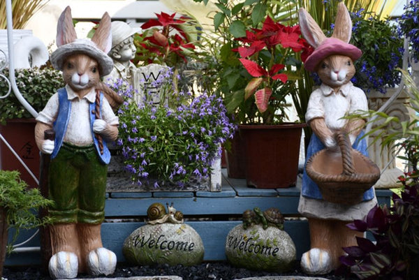 Garden Courtyard Ornaments, Large Rabbit Statue for Garden, Villa Outdoor Decor Gardening Ideas, Bunny Flowerpot, Modern Garden Sculptures-Paintingforhome