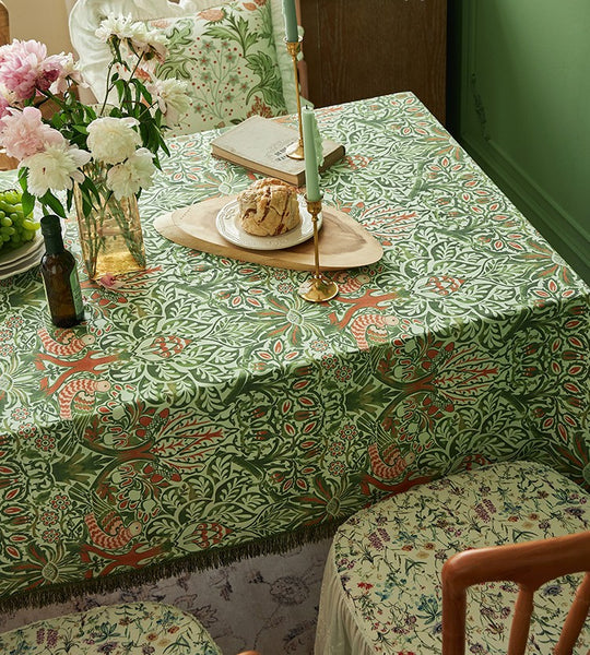 Green Flower Pattern Tablecloth for Home Decoration, Large Square Tablecloth for Round Table, Extra Large Rectangle Tablecloth for Dining Room Table-Paintingforhome