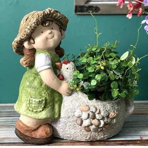 Extra Large Figure Statue, Boy and Girl Flower Pot, Figure Statue for Garden Ornament, Modern Outdoor Decoration, Garden Ideas-Paintingforhome