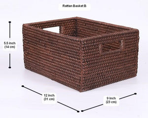 Rectangular Storage Baskets, Storage Baskets for Kitchen, Large Brown Woven Storage Baskets, Storage Baskets for Shelves-Paintingforhome