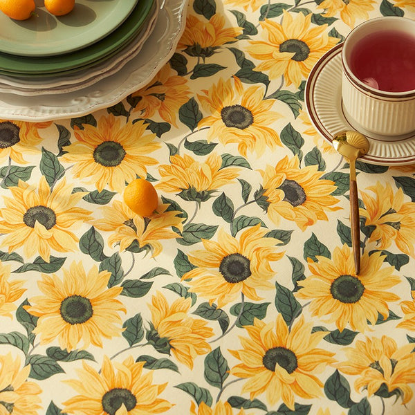 Modern Rectangle Tablecloth for Dining Room Table, Yellow Sunflower Pattern Farmhouse Table Cloth, Square Tablecloth for Round Table-Paintingforhome