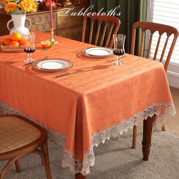 Orange Modern Table Cover for Dining Room Table, Large Modern Rectangle Tablecloth, Square Tablecloth for Round Table, Lace Tablecloth for Home Decoration-Paintingforhome