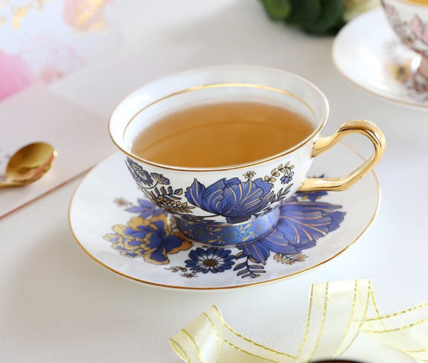 Unique Iris Flower Tea Cups and Saucers in Gift Box, Elegant Ceramic Coffee Cups, Afternoon British Tea Cups, Royal Bone China Porcelain Tea Cup Set-Paintingforhome