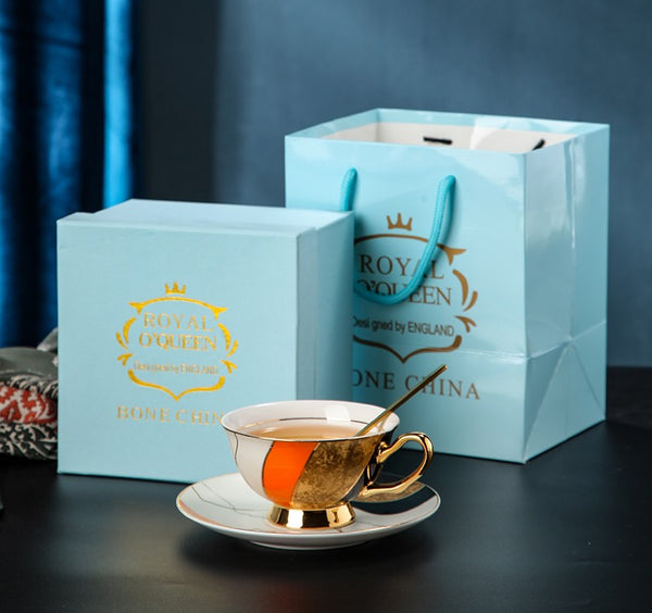 Elegant Royal Ceramic Coffee Cups, Unique Tea Cups and Saucers in Gift Box as Birthday Gift, Beautiful British Tea Cups, Creative Bone China Porcelain Tea Cup Set-Paintingforhome