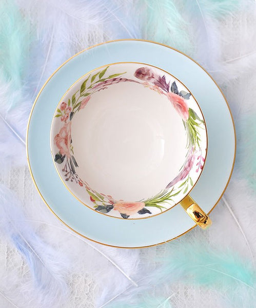 Royal Bone China Porcelain Tea Cup Set, Elegant Flower Pattern Ceramic Coffee Cups, Beautiful British Tea Cups, Unique Afternoon Tea Cups and Saucers in Gift Box-Paintingforhome