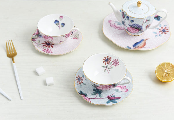 Unique Porcelain Cup and Saucer, Beautiful British Flower Tea Cups, Elegant Ceramic Coffee Cups, Creative Bone China Porcelain Tea Cup Set-Paintingforhome