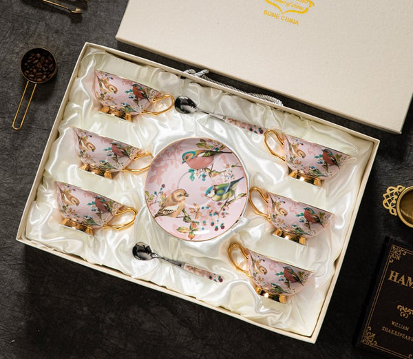 Unique Tea Cup and Saucer in Gift Box, Lovely Birds Ceramic Cups, Elegant Ceramic Coffee Cups, Afternoon Bone China Porcelain Tea Cup Set-Paintingforhome