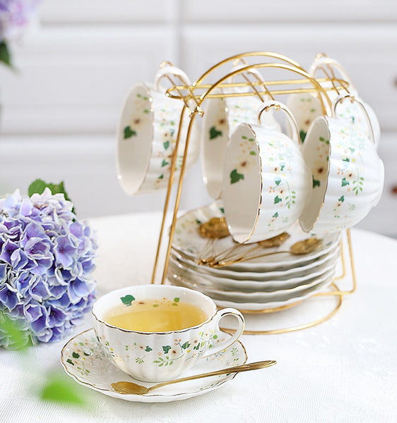 Unique Ceramic Coffee Cups, Creative Bone China Porcelain Tea Cup Set, Traditional English Tea Cups and Saucers, Afternoon British Tea Cups-Paintingforhome