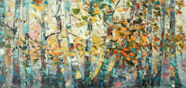 Canvas Art, Autumn Birch Tree Painting, Abstract Landscape Painting, Abstract Art Painting, Custom Canvas Painting-Paintingforhome