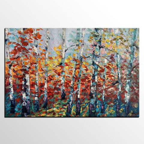 Large Art, Canvas Wall Art, Landscape Art, Birch Tree Artwork, Custom Canvas Painting-Paintingforhome