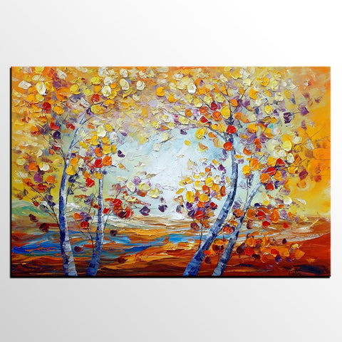 Heavy Texture Canvas Art, Autumn Tree Landscape Art, Custom Canvas Painting for Living Room-Paintingforhome