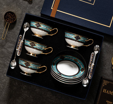 Unique Tea Cup and Saucer in Gift Box, Elegant British Ceramic Coffee Cups, Bone China Porcelain Tea Cup Set for Office-Paintingforhome