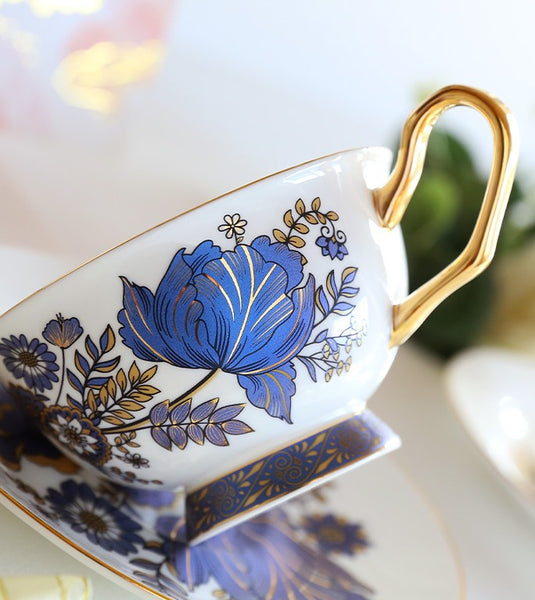 Unique Iris Flower Tea Cups and Saucers in Gift Box, Elegant Ceramic Coffee Cups, Afternoon British Tea Cups, Royal Bone China Porcelain Tea Cup Set-Paintingforhome