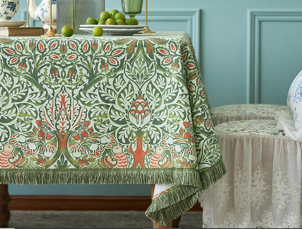 Green Flower Pattern Tablecloth for Home Decoration, Large Square Tablecloth for Round Table, Extra Large Rectangle Tablecloth for Dining Room Table-Paintingforhome