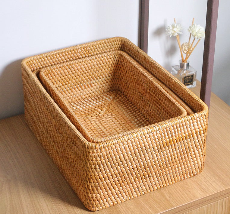 Wicker Storage Baskets for Bathroom, Rattan Rectangular Storage Basket –  Art Painting Canvas