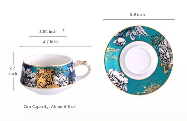 Unique Ceramic Cups with Gold Trim and Gift Box, Creative Ceramic Tea Cups and Saucers, Jungle Tiger Cheetah Porcelain Coffee Cups-Paintingforhome