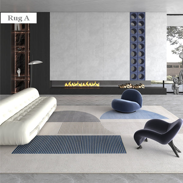 Abstract Modern Rugs for Living Room, Large Modern Area Rugs in Dining Room, Large Contemporary Rugs for Office, Blue Geometric Modern Rugs-Paintingforhome