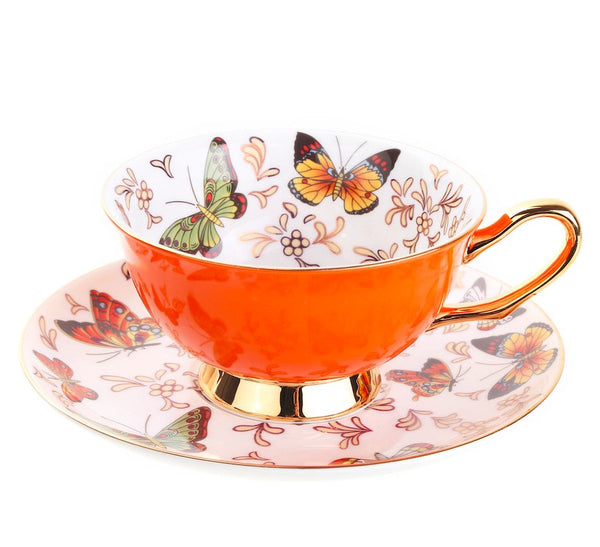 Unique Butterfly Coffee Cups and Saucers, Creative Butterfly Ceramic Coffee Cups, Beautiful British Tea Cups, Creative Bone China Porcelain Tea Cup Set-Paintingforhome