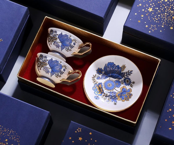 Unique Iris Flower Tea Cups and Saucers in Gift Box, Elegant Ceramic Coffee Cups, Afternoon British Tea Cups, Royal Bone China Porcelain Tea Cup Set-Paintingforhome