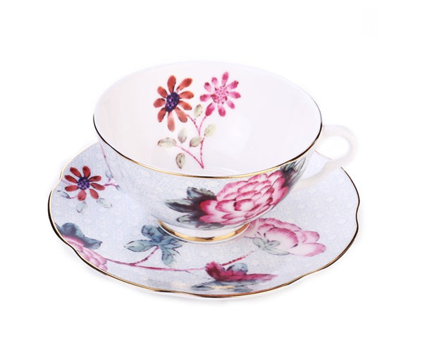 Unique Porcelain Cup and Saucer, Beautiful British Flower Tea Cups, Elegant Ceramic Coffee Cups, Creative Bone China Porcelain Tea Cup Set-Paintingforhome