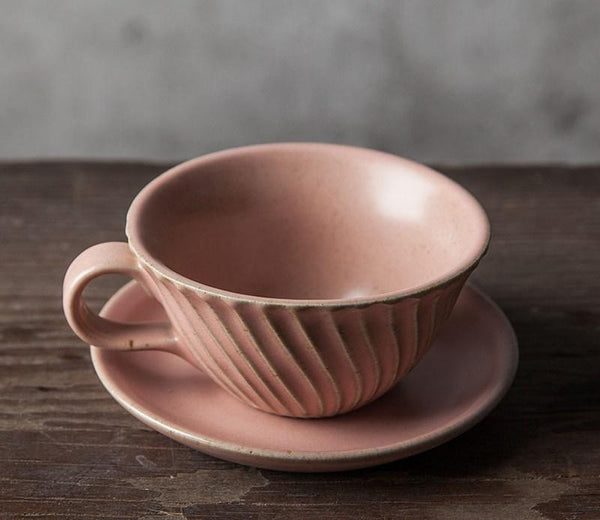 Simple Pink Pottery Coffee Cups, Breakfast Milk Cup, Latte Coffee Cup, Ceramic Coffee Cup, Cappuccino Coffee Mug, Coffee Cup and Saucer Set-Paintingforhome