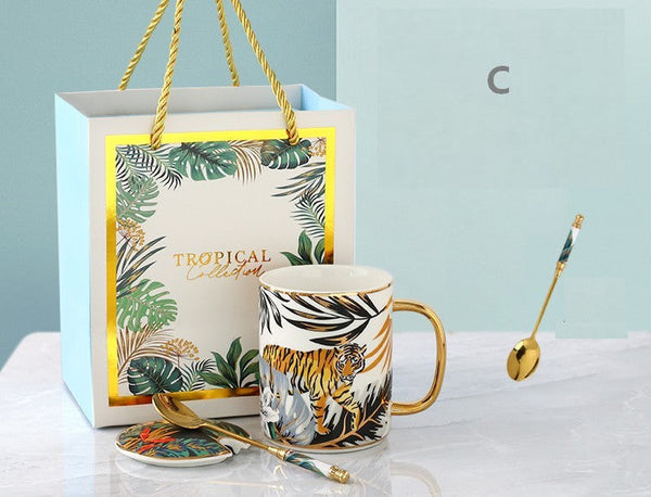 Unique Ceramic Mugs in Gift Box, Creative Porcelain Cups, Large Capacity Jungle Animal Porcelain Mugs, Large Ceramic Mugs for Office-Paintingforhome