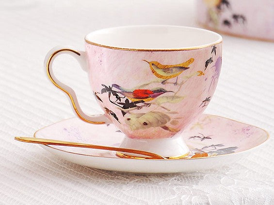 Unique Bird Flower Tea Cups and Saucers in Gift Box as Birthday Gift, Elegant Ceramic Coffee Cups, Afternoon British Tea Cups, Royal Bone China Porcelain Tea Cup Set-Paintingforhome