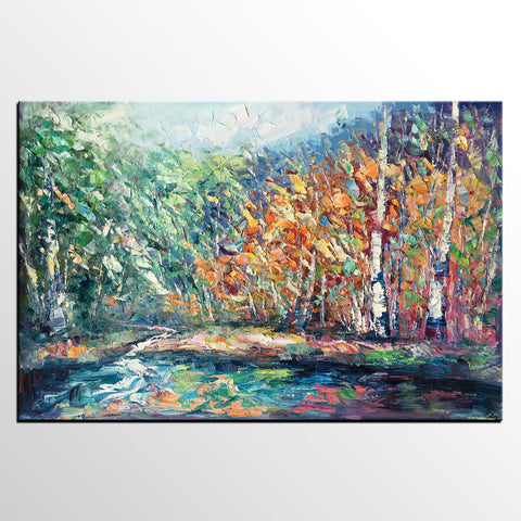 Landscape Painting, Autumn Tree Wall Art, Large Canvas Art, Custom Large Original Artwork, Canvas Painting-Paintingforhome