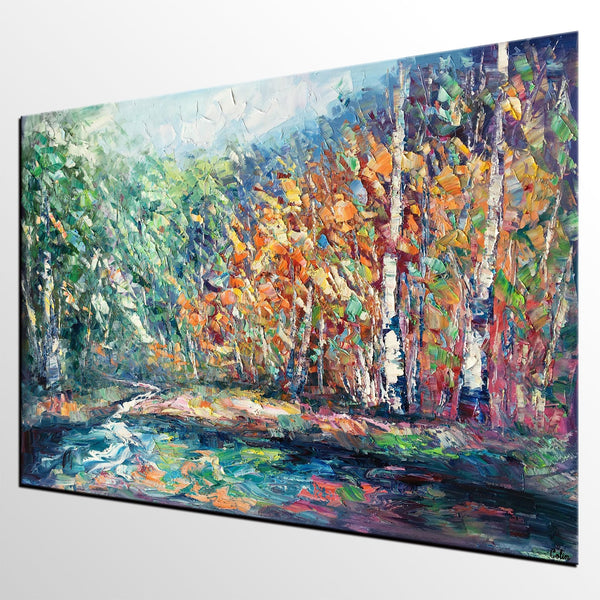 Landscape Painting, Autumn Tree Wall Art, Large Canvas Art, Custom Large Original Artwork, Canvas Painting-Paintingforhome