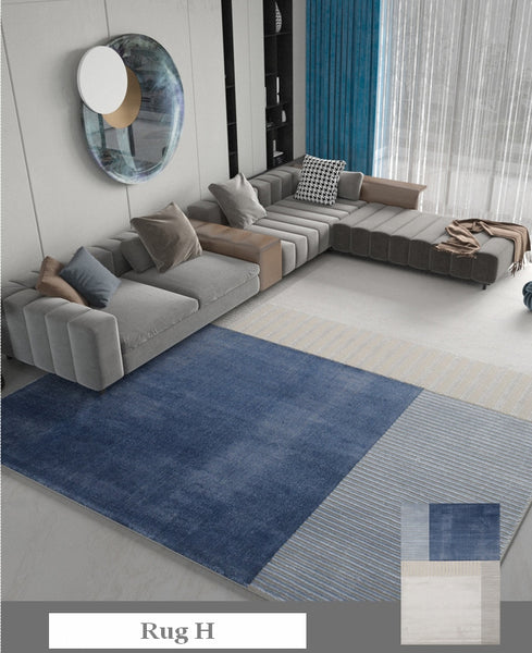 Abstract Modern Rugs for Living Room, Large Modern Area Rugs in Dining Room, Large Contemporary Rugs for Office, Blue Geometric Modern Rugs-Paintingforhome