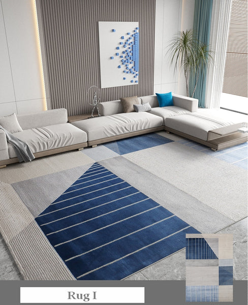 Abstract Modern Rugs for Living Room, Large Modern Area Rugs in Dining Room, Large Contemporary Rugs for Office, Blue Geometric Modern Rugs-Paintingforhome