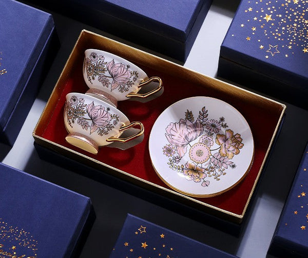 Afternoon British Tea Cups, Unique Iris Flower Tea Cups and Saucers in Gift Box, Elegant Ceramic Coffee Cups, Royal Bone China Porcelain Tea Cup Set-Paintingforhome