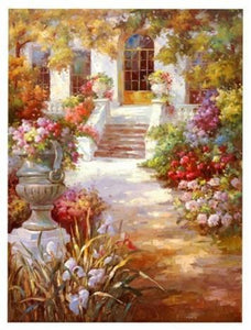 Summer Resort Painting, Canvas Painting, Landscape Oil Painting, Wall Art, Large Painting, Living Room Wall Art, Oil Painting, Canvas Wall Art, Gaden Flower-Paintingforhome