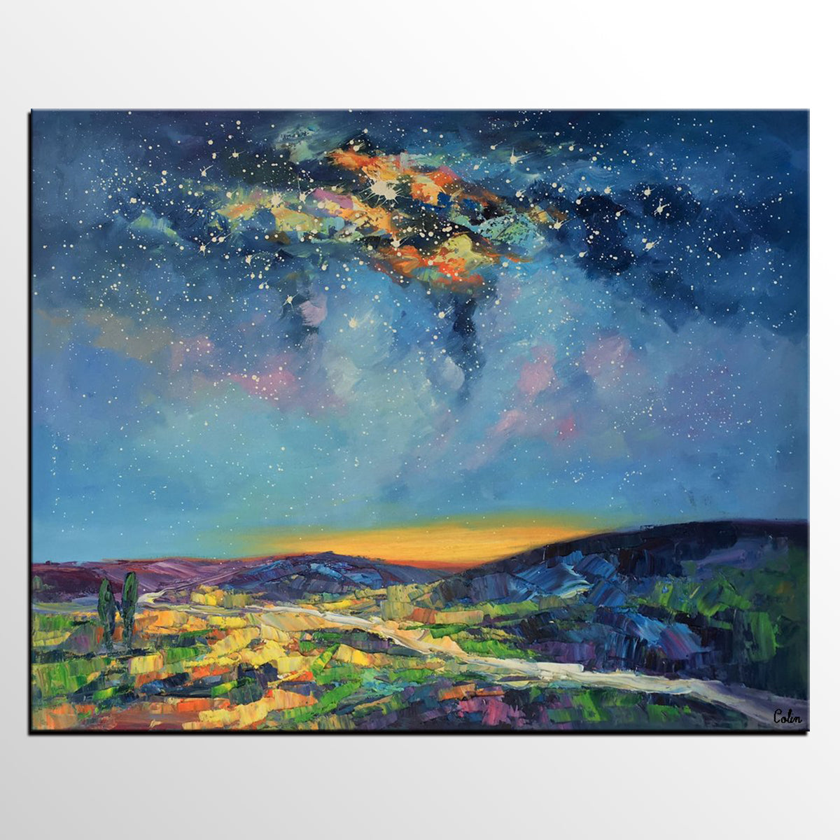 Bedroom Art, Abstract Painting, Starry Night Sky, Landscape Painting, Custom Large Art-Paintingforhome