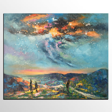 Oil Painting, Starry Night Sky Painting, Custom Abstract Canvas Artwork, Canvas Painting for Kitchen-Paintingforhome