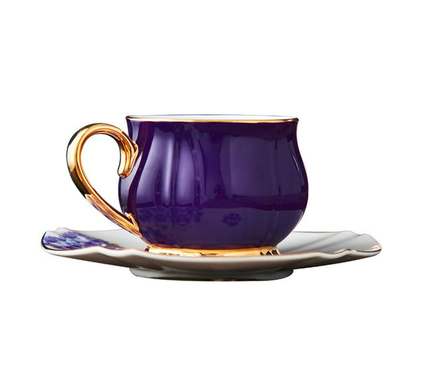 Elegant Purple Ceramic Cups, Unique Coffee Cup and Saucer in Gift Box as Birthday Gift, Beautiful British Tea Cups, Creative Bone China Porcelain Tea Cup Set-Paintingforhome