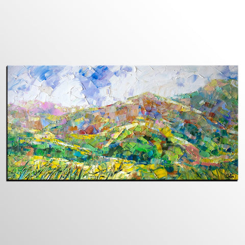 Mountain Landscape Painting, Spring Mountain Painting, Custom Original Painting on Canvas, Landscape Painting for Dining Room-Paintingforhome