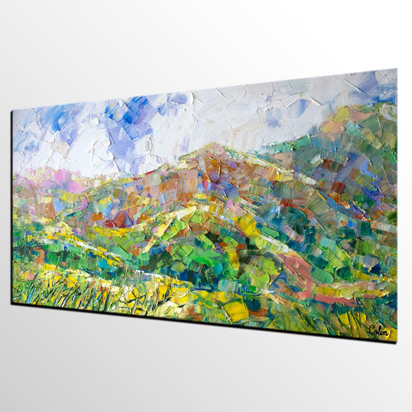 Mountain Landscape Painting, Spring Mountain Painting, Custom Original Painting on Canvas, Landscape Painting for Dining Room-Paintingforhome